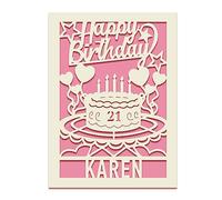 Birthday Cards for Women Men Personalised Birthday Card for Sister Husband Wife Son Daughter Friend Custom Laser Paper Cut Cards Gifts with Any Age & Name for 3rd 7th 18th 21st 30th (Pink)