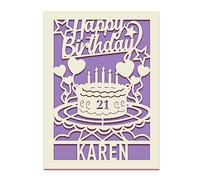 Birthday Cards for Women Men Personalised Card for Sister Husband Wife Son Daughter Friend Custom Laser Paper Cut Cards Gifts with Any Age & Name for 3rd 7th 18th 21st 30th (Lilac Purple)