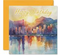 Birthday Cards For Women Men - Watercolour City - Happy Birthday Card for Mum Dad Brother Sister Uncle Auntie Cousin Grandad Nanny Friend 145mm Bday Greeting Cards