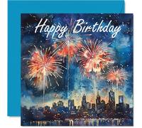 Birthday Cards For Women Men - Watercolour Fireworks - Happy Birthday Card for Mum Dad Brother Sister Uncle Auntie Cousin Grandad Nanny Friend 145mm Bday Greeting Cards