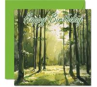 Birthday Cards For Women Men - Watercolour Forest Green - Happy Birthday Card for Mum Dad Brother Sister Uncle Auntie Cousin Grandad Nanny Friend 145mm Bday Greeting Cards