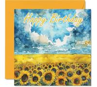 Birthday Cards For Women Men - Watercolour Sunflower Sky - Happy Birthday Card for Mum Dad Brother Sister Uncle Auntie Cousin Grandad Nanny Friend 145mm Bday Greeting Cards