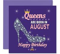 Birthday Cards for Women - Queens Are Born In August - Happy Birthday Cards for Wife Girlfriend Mum Daughter Sister Grandma Auntie Grandmother Friend, 145mm Humour Greeting Gift Ideas