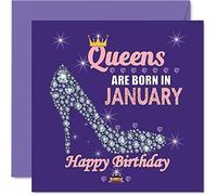 Birthday Cards for Women - Queens Are Born In January - Happy Birthday Cards for Wife Girlfriend Mum Daughter Sister Grandma Auntie Grandmother Friend, 145mm Humour Greeting Gift Ideas