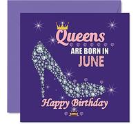 Birthday Cards for Women - Queens Are Born In June - Happy Birthday Cards for Wife Girlfriend Mum Daughter Sister Grandma Auntie Grandmother Friend, 145mm Humour Greeting Gift Ideas