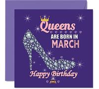Birthday Cards for Women - Queens Are Born In March - Happy Birthday Cards for Wife Girlfriend Mum Daughter Sister Grandma Auntie Grandmother Friend, 145mm Humour Greeting Gift Ideas