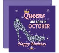 Birthday Cards for Women - Queens Are Born In October - Happy Birthday Cards for Wife Girlfriend Mum Daughter Sister Grandma Auntie Grandmother Friend, 145mm Humour Greeting Gift Ideas