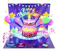 Birthday Cards, Musical Pop Up Greeting Card w Lights, Blow Out Candle Happy Birthday Card Birthday Gifts for Women Men Mom Dad Friends Kids Greeting Cards With Envelopes