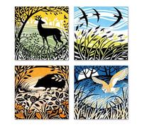 Birthday Cards Pack of 8 Notecards,Hedgehog,Birds and Deer Paintings in Woodlands - General Cards Suitable for Birthday and Other Occasions - 2 Each of 4 Designs Eco-Friendly