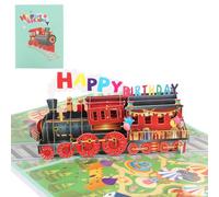 Birthday Cards Pop up Train Birthday Cards, 3D Greeting Card Happy Birthday Pop Up Card with Envelope Colourful Design Gifts for Boys Daughter Son Birthday Graduation Thank You Card