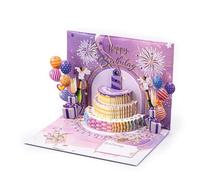 Birthday Cards Purple 3D Pop-Up Musical Birthday Card with Lights & Blowable Candle - Happy Birthday Greeting Card with Envelope Birthday Gifts for Women