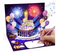 Birthday Cards with Music & Firework Lights, 3D Cake Pop-Up Musical Birthday Card, Blowable Candle Design, Happy Birthday Card/Gifts for Women Men Boys Girls Grandson Granddaughter