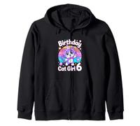 Birthday Cat Girl 6 Kawaii Kitty Rainbow Party Zip Hoodie