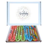 Birthday Celebration Sweet Box | Assorted Candy Canes 12 Pack Gift Box 4 Flavour: Strawberry, Watermelon, Bubblegum & Rainbow Individually Wrapped |Happy Birthday Packaging