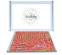 Birthday Celebration Sweet Box | Bonds Strawberry Candy Canes 24 Pack Gift Box Individually Wrapped |Happy Birthday Packaging, Gift for All Ages