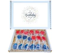Birthday Celebration Sweet Box | Red & Blue Mixed Heart Lollipop Box With 15 Cherry & 15 Blue Raspberry Heart Lollipops Sweet & Tangy Birthday Candy Gift for Him or Her Bonbon Snack