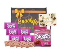 Birthday Chocolate Gifts Turkish Delight Chocolate Gift Box | 5 x 51g Bars Frys Turkish Delight Chocolate & Frys Delights Mini Bars 105g in Happy Birthday Chocolate Hamper in Snackify Luxury Gift Box