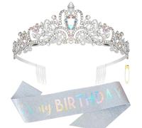 Birthday Crown and Sash for Women Silver Birthday Crown Adult Woman & Its My Birthday Sash, Birthday Princess Crown Tiara Birthday Sashes Birthday Decorations Happy Birthday Gifts for Women Girls