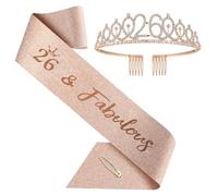 Birthday Crown and Sash,Rose Gold Tiara Set and Sash for Women Birthday Decorations (12th Sash & Tiara Set)