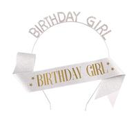 Birthday Crown Belts, Pack of 2, Birthday Girl Sash & Birthday Tiara Set, Birthday Decoration, Satin Tiara, Rhinestone Girl Headband, Birthday Crowns for Women, Birthday Wreath, Any Age (Sliver)