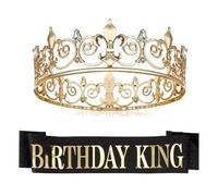 Birthday Crown Birthday King Sash for Men Glitter Letters Sash Rhinestone Crown Piece Men Birthday Party Hats