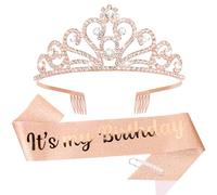 Birthday Crown Birthday Sash for Women Birthday Sash and Crown Birthday Girl Sash Crown Birthday Tiara for Women Birthday Crown Sash for Girls Rose Gold Crown Tiara Birthday Decorations Women Girls