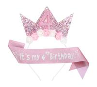 Birthday Crown It's My Birthdays Sash 4/5/7th Birthday Decorations for Girls, 4/5/7 Year Old Pink Birthdays Girl Sash and Tiara Outfit Glitter Flower Princess Crown Headband for Party (Number 4)