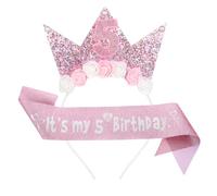Birthday Crown It's My Birthdays Sash 4/5/7th Birthday Decorations for Girls, 4/5/7 Year Old Pink Birthdays Girl Sash and Tiara Outfit Glitter Flower Princess Crown Headband for Party (Number 5)