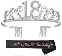 Birthday Crown Tiara,Sash Tiara set 60th Rhinestone Crown Headband and Black Satin Sash for Women Lady Birthday Party Supplies Favors Decorations