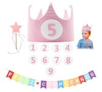 Birthday Crown with Interchangeable Numbers 1, 2, 3 Years to 9, Birthday Party Set for Children Birthday Crown, Wand and Garland - Ideal for Birthdays (Pink)