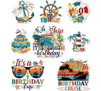 Birthday Cruise Door Decorations Magnetic, 8 Pcs Retro Nautical 60th Birthday Cruise Ship Magnets, Festive Cabin Door Signs Fridge Magnets Decor