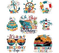 Birthday Cruise Door Decorations Magnetic, 8 Pcs Retro Nautical Cruise Ship Magnets, Colorful Cabin Door Signs Fridge Magnets Decor