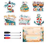 Birthday Cruise Door Magnetic Decorations, 7Pcs Retro Nautical Magnetic Stickers with 3 Pcs Markers, Cruise Door Decor for Birthday Celebration, Travel Party Supplies