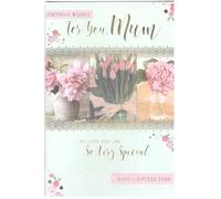 Birthday Day Card for Mum, 23cm x 15cm, Pink Flowers, Glitter Accents, Sentiment Verse