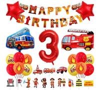Birthday Decoration 3 Years Boy Fire Brigade Engine Foil Balloon Children's Balloons Cake for Baby Shower Boys Party (CQ-SRTZ-XF3)