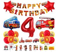 Birthday Decoration 4 Years Boy Fire Brigade Truck Foil Balloon Children's Engine Balloons Cake for Baby Shower Boys Party