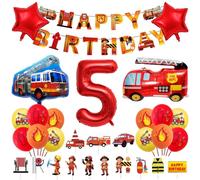 Birthday Decoration 5 Years Boy Fire Brigade Birthday Decoration Fire Engine Foil Balloon Decoration Children's Birthday Fire Engine Balloons Cake Decoration for Baby Shower Boys Party Decoration