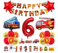 Birthday Decoration 6 Years Boy Fire Brigade Birthday Decoration Fire Engine Foil Balloon Decoration Children's Birthday Fire Engine Balloons Cake Decoration for Baby Shower Boys Party Decoration