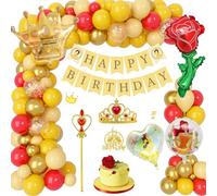 Birthday Decoration for Girls, Princess Party Decoration, Happy Birthday Banner Confetti Rose Heart Foil Balloons, Princess Balloon Decor with Crown, Fairy Wand, Cake Topper for Kids Party