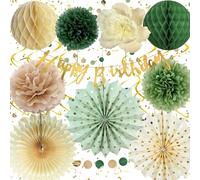 Birthday Decoration, Happy Birthday Banner, Reusable Sage Green and Beige Birthday Decoration, Happy Birthday Decorations for Men, Boys, Women and Girls
