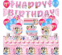 Birthday Decorations, 103PCS Party Decorations Kids' Tableware Set, Pink Birthday Party Supplies with Banner, Cake Topper, Balloons, Plates, Napkins, Cups, Straws and Tablecloths