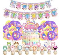 Birthday Decorations, 105Pcs Dog Party Tableware Set-6 Foil Ballons, Birthday Banner, 25 Cake Decorations, Reusable Table Cloth, 20 Plates, 12 Rubber Balloon, 20 Napkins 10 Paper Cups 10 Stra