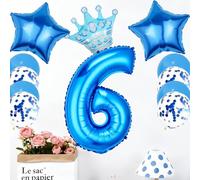 Birthday Decorations, Birthday Decorations for Boys, Number 6 Balloon - HSC 32inch Blue Number 6 Balloons Set with Star and Crown Foil Balloons for Birthdays Party Anniversary Decoration