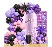 Birthday Decorations Black Purple Pink Balloons Hello Cat Happy Birthday Decorations for Party Decor