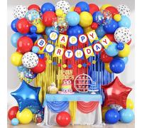 Birthday Decorations for Boys, Dog Party Decorations Red Yellow Light Blue Star Foil Balloons Happy Birthday Banner Fringe Curtain Backdrop for Kids Boy Carnival Cartoon Theme Party Supplies