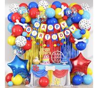 Birthday Decorations for Boys, Dog Paw Party Decorations Red Yellow Light Blue Star Foil Balloons Happy Birthday Banner Fringe Curtain Backdrop for Kids Boy Carnival Cartoon Theme Party Supplies