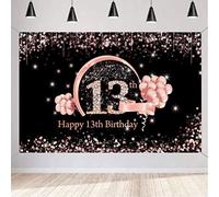 Birthday Decorations for Girl, Happy 13th Birthday Backdrop Banner, 13 Years Old Fabric Sign Poster Party Supplies, Black and Rosegold Photography Background, 150x90cm