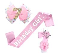 Birthday Decorations for Girls, Including Birthday and Sash Number Candles 7 Birthday Hair Bow for Baby Girls