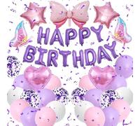 Birthday Decorations for Girls Purple Party Decor Kit for Her Women Including Happy Birthday Banner Butterfly Bow Foil Balloons Confetti Latex Balloon Ribbons