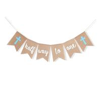Birthday Decorations for Half Way To One Banner - Cross 1/2 Rustic Burlap Hanging Banner Photo Props,Six Months Boy Smash Cake Party props for photos (CROSS BLUE)